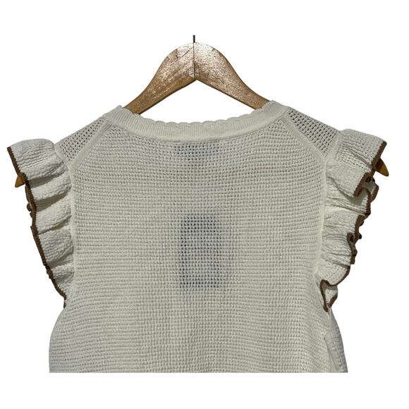 NAUTICA JEANS WOMENS SIZE MEDIUM COTTON RUFFLE-SLEEVE SWEATER IVORY - Picture 8 of 11